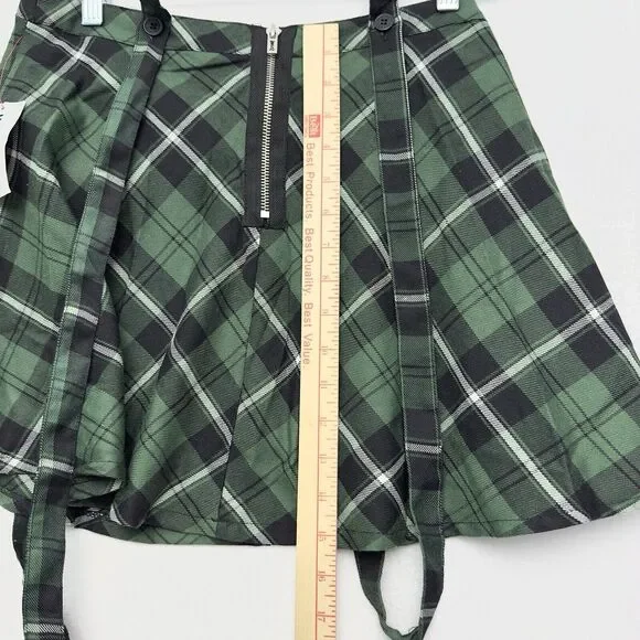 Royal Bones Hot Topic Tartan Plaid Skirt M Green Suspenders School Girl Y2K NEW - Picture 8 of 10